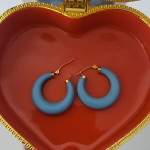 14k Gold and Sleeping Beauty Turquoise Hoop Earrings. New